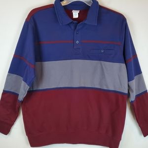 Vintage 90s Haband Casual Joe Colorblock Stripe Polo Rugby Sweatshirt LG Mens